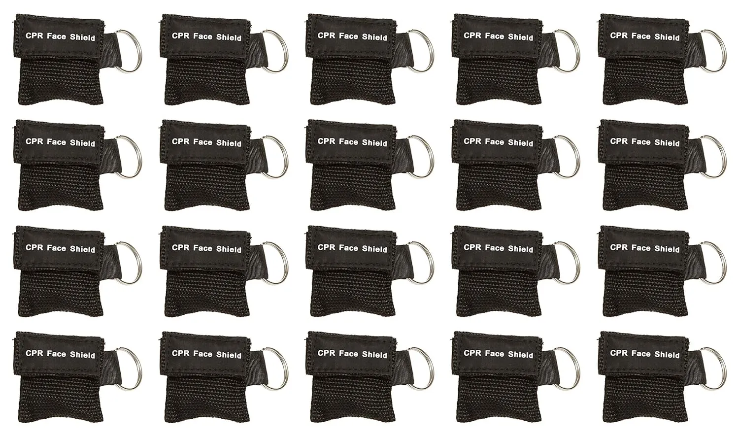 20pc CPR Mask Keychain Emergency Kit CPR Face Shields for First Aid AED Training Child and Adult CPR Breathing Barrier (Black)