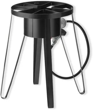 21" Tall Portable Gas Stove with Hose Guard, Steel Heavy Duty Single Burner Outdoor Patio Stove, Tank Cooker Perfect for Deep Frying or Steaming, Turkey Fry, Catered Events, Camping, Range - 55,000BTU