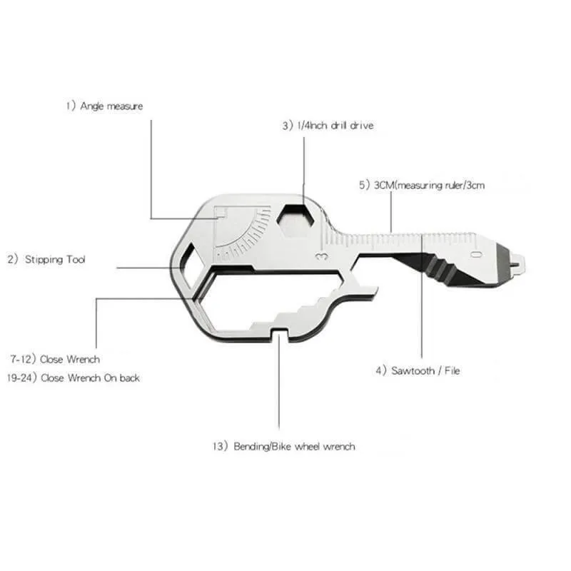 24-in-1 Key Shaped EDC Tool - Multi-Function Survival Gadget