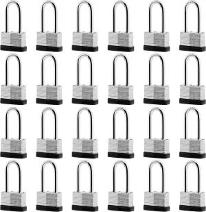 24-Pack Keyed Alike Laminated Steel Padlocks Keys, 1-3/4" Wide, Heavy Duty Long Pad Lock Set with Same Keys