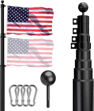 25FT Telescopic Flag Pole for Outside House, 12 Gauge Extra Thick Heavy Duty Aluminum Flagpole Kit, 100MPH Wind Tested, Includes 3x5 American Flag, for Outside House In Ground