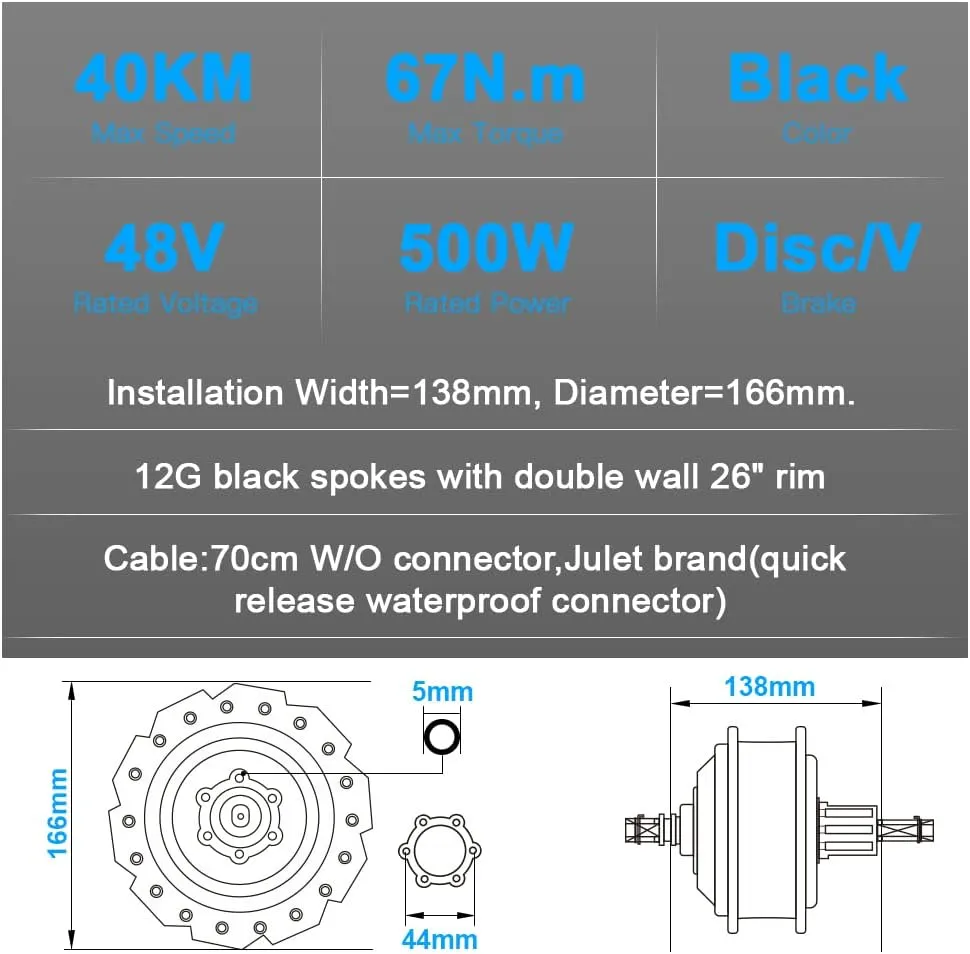 26 inch Ebike Conversion kit 48V500W Rear Front Motor Wheel with 48V13Ah Battery Fit for 6S 7S 8S 9S 10S Cassette Screwed Brushless Motor Kit