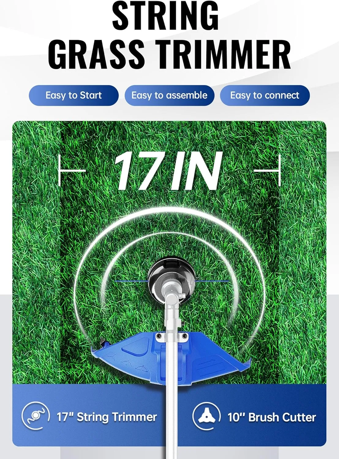 26cc Weed Wacker Gas Powered, 3 in 1 String Trimmer/Edger 17'' with 10'' Brush Cutter,Rubber Handle & Shoulder Strap Included