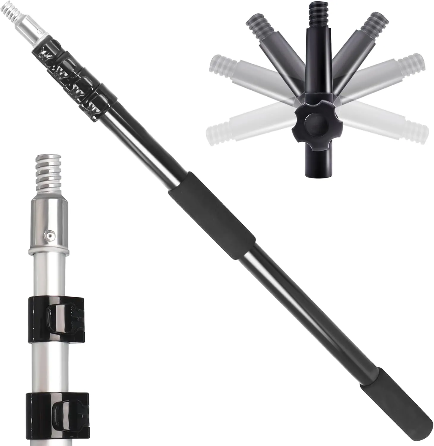28FT Reach Telescopic Extension Pole, 5-20FT Multi-Purpose Extendable Pole with Universal Twist-on Metal Tip, Lightweight Sturdy Aluminum Paint Roller Extension Pole for Painting, Dusting and Cleaning