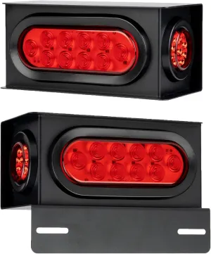 2PCS Steel Trailer Light Boxes Housing Kit with 6-Inch Oval Red LED Tail Lights (10LED) and 2-Inch Round Red LED Side Marker Lights (9LED), Grommets & Wire Connectors Included