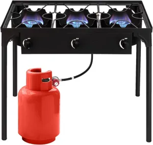 3 Burners Stove Heavy Duty Outdoor Camping Propane Cooker w/Detachable Legs&CSA Regulator for Camp Patio Home Brewing, Turkey Fry, Maple Syrup Prep.