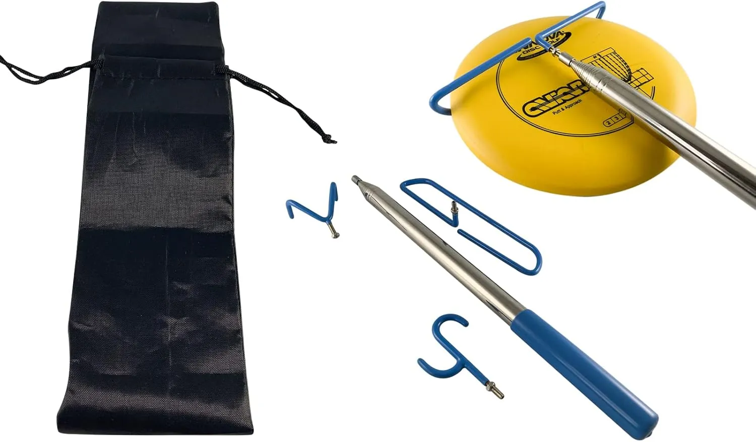 3-in-1 Multi-Functional Disc Golf Pole Retriever Hook Stick Kit with 16 feet Stainless Steel Telescopic Pole & 3 Hooks for Retrieving Discs w/Carrying Bag