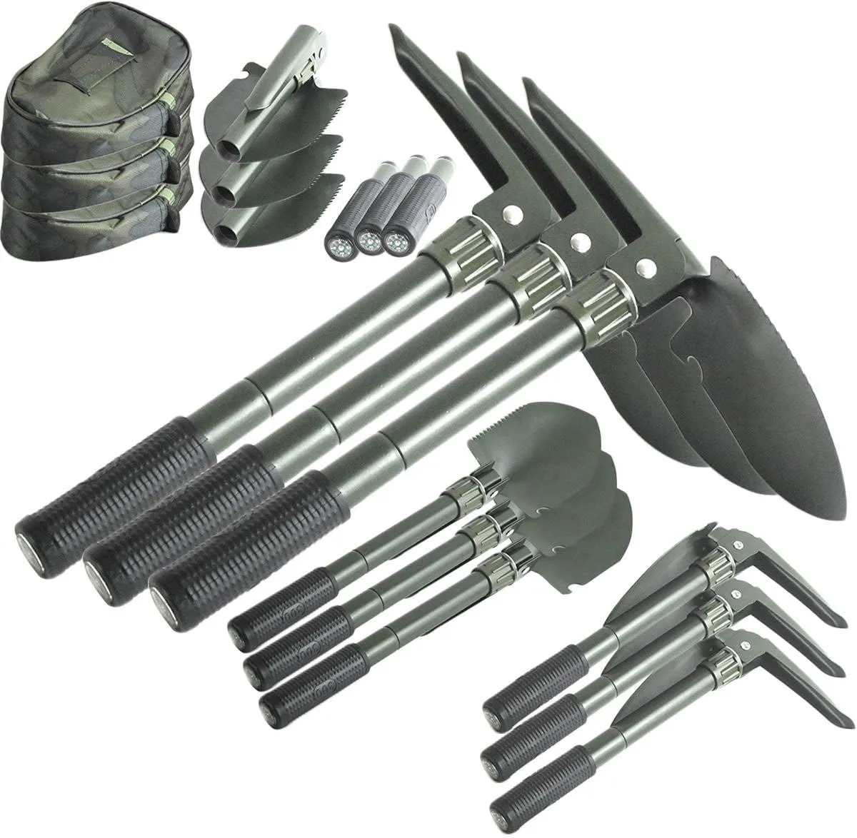3 Pack Folding Camping Survival Shovel with Pick 16" Garden Military Style Survival w/Pick Tool & Case