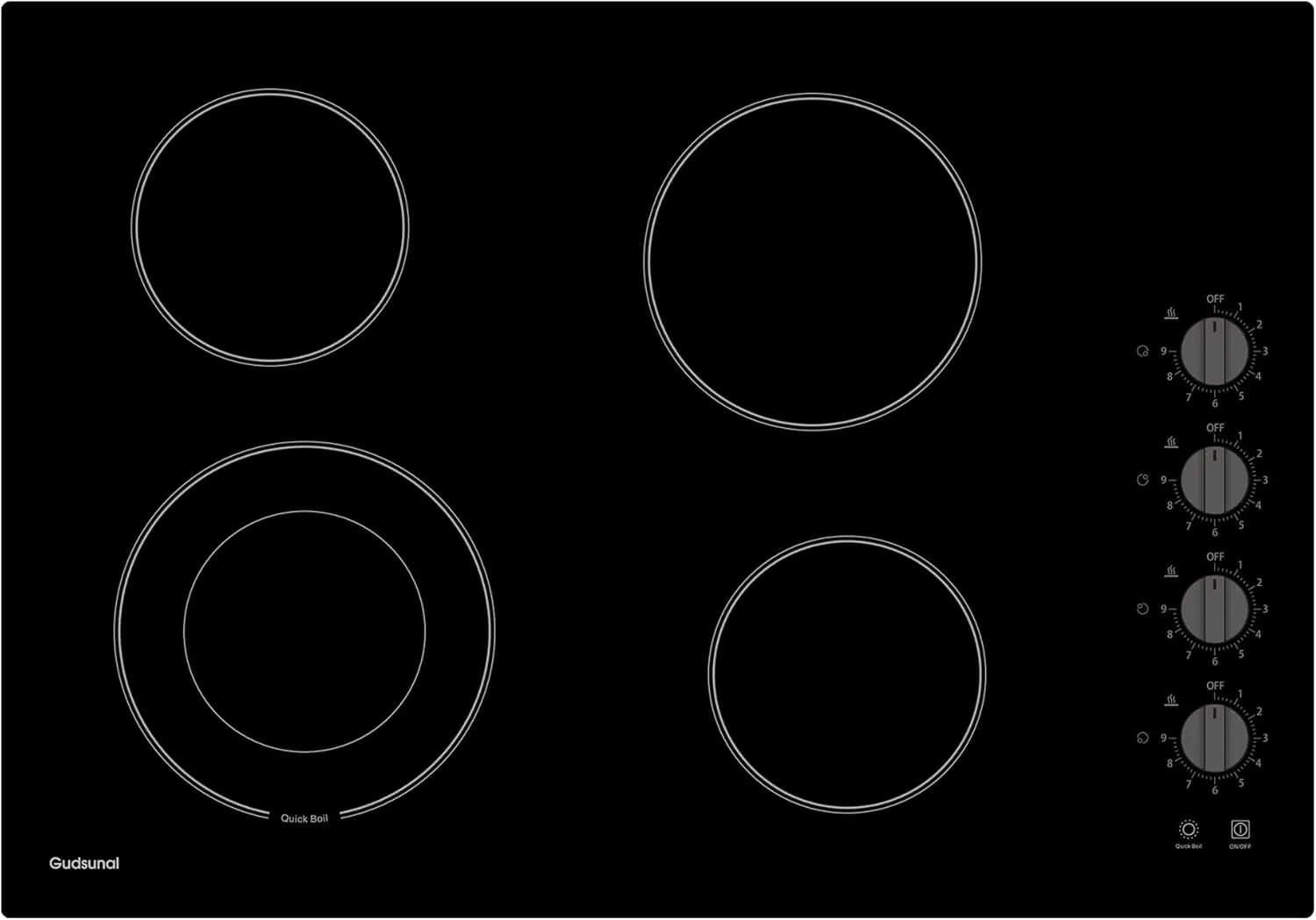 30 Inch Electric Cooktop 4 Burners,3000 Watt Dual-Ring Burner for Quick Boil,Shatterproof Glass, Knob Switch, 9 Heating Level, Drop-in Electric Stove Top,Matte Black