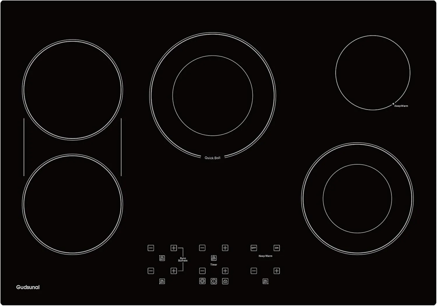 30 Inch Electric Cooktop 5 Burners, ETL & FCC Certificated, Sync Burner, Quick Boil, Keep Warm, 9 Heating Level, Timer, Child Lock & Auto Shutdown, Drop-in Electric Stove Top,Gloss Black
