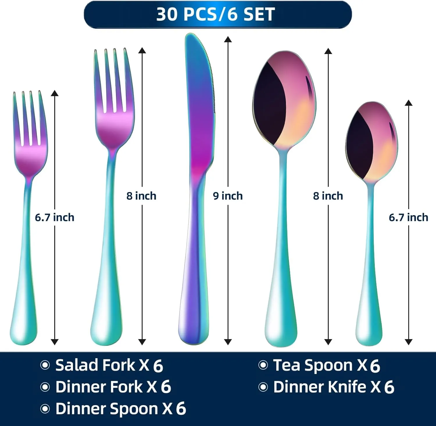 30 Piece Silverware Set, Flatware Cutlery Set for 6, 18/10 Stainless Steel Silverware, Durable Home Kitchen Eating Tableware Set,Restaurant, Wedding, Party,Dishwasher Safe