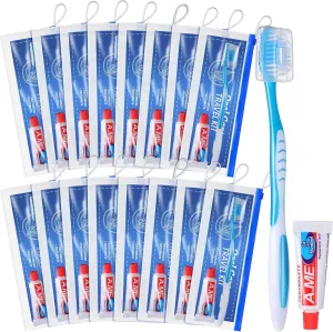 30 Set Toothbrush and Cover Travel Kit Bulk with Toothpaste Individually Wrapped Travel Size Toothbrush Set Soft Bristles Resealable Portable and Reusable Bag for Homeless Hotel Home Charity