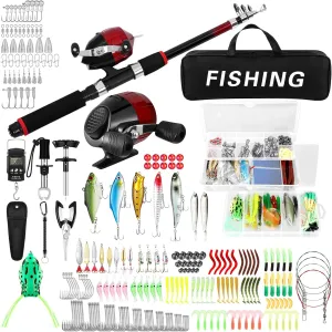 310 Pcs Fishing Rod and Reel Combo Set Telescopic Fishing Pole with Spinning Reels Carrier Bag for Saltwater Freshwater