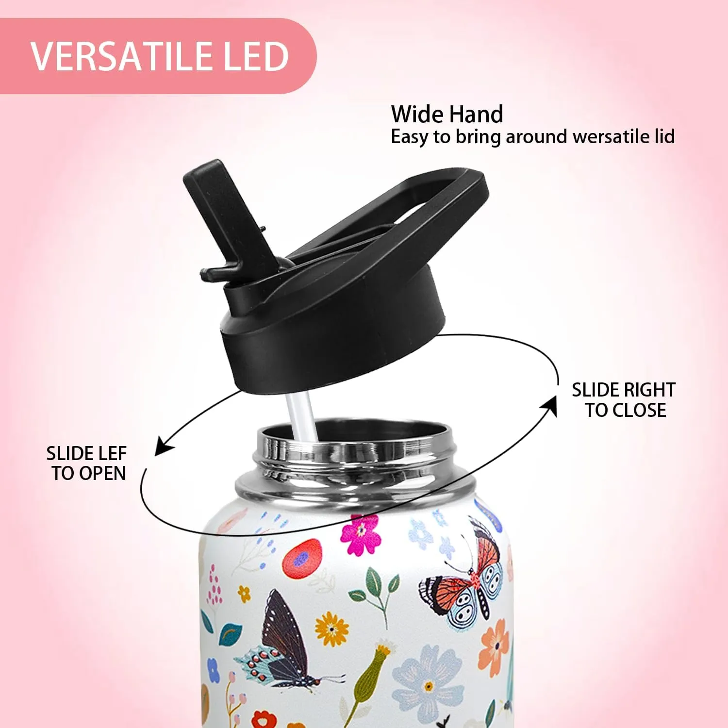 32oz Butterfly Stainless Insulated Aater Water Bottle with Straw,Butterfly Gym Hiking Sports Coffee Mug Cup Water Bottles,Butterfly Gifts for Women,Butterfly Decor Stuff Accessories