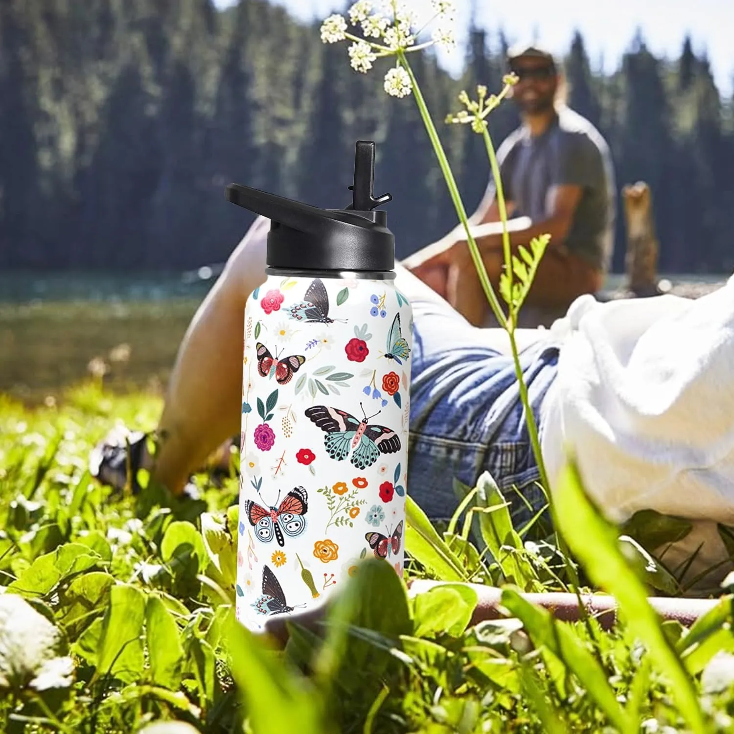 32oz Butterfly Stainless Insulated Aater Water Bottle with Straw,Butterfly Gym Hiking Sports Coffee Mug Cup Water Bottles,Butterfly Gifts for Women,Butterfly Decor Stuff Accessories