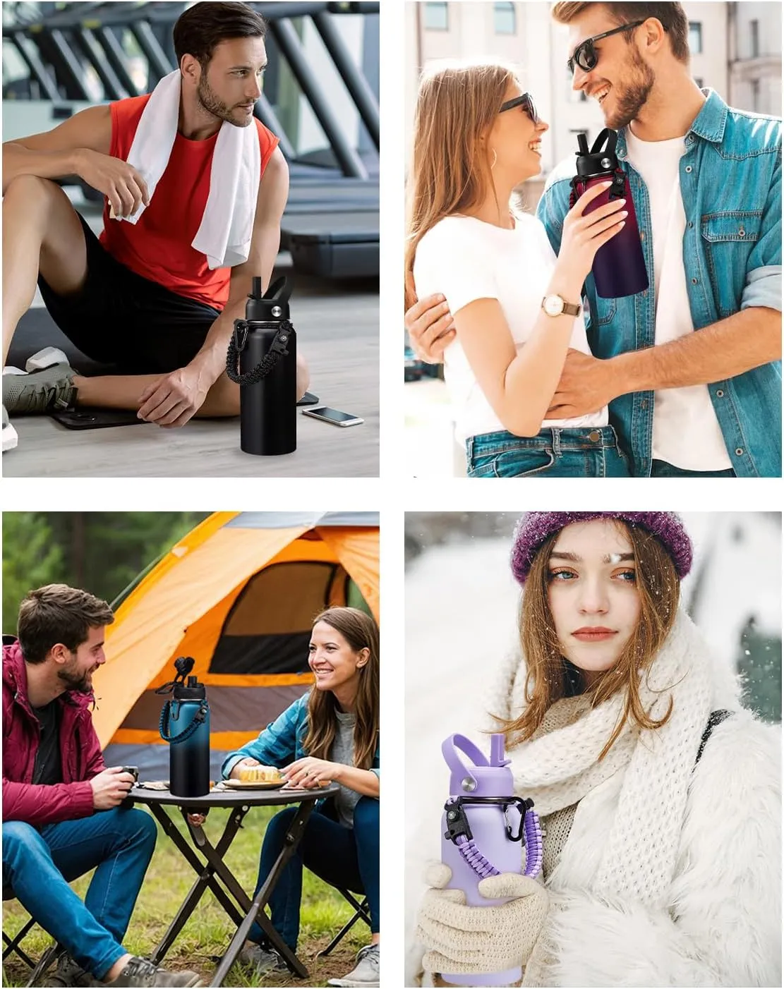 32oz Insulated Water Bottle with Straw & Spout Lids, Paracord Handle, Bottle Sleeve, Silicone Boot, Thermal Metal Jug Keep Cold 48H & Hot 24H, Hydro Bottle for Travel Work Camping