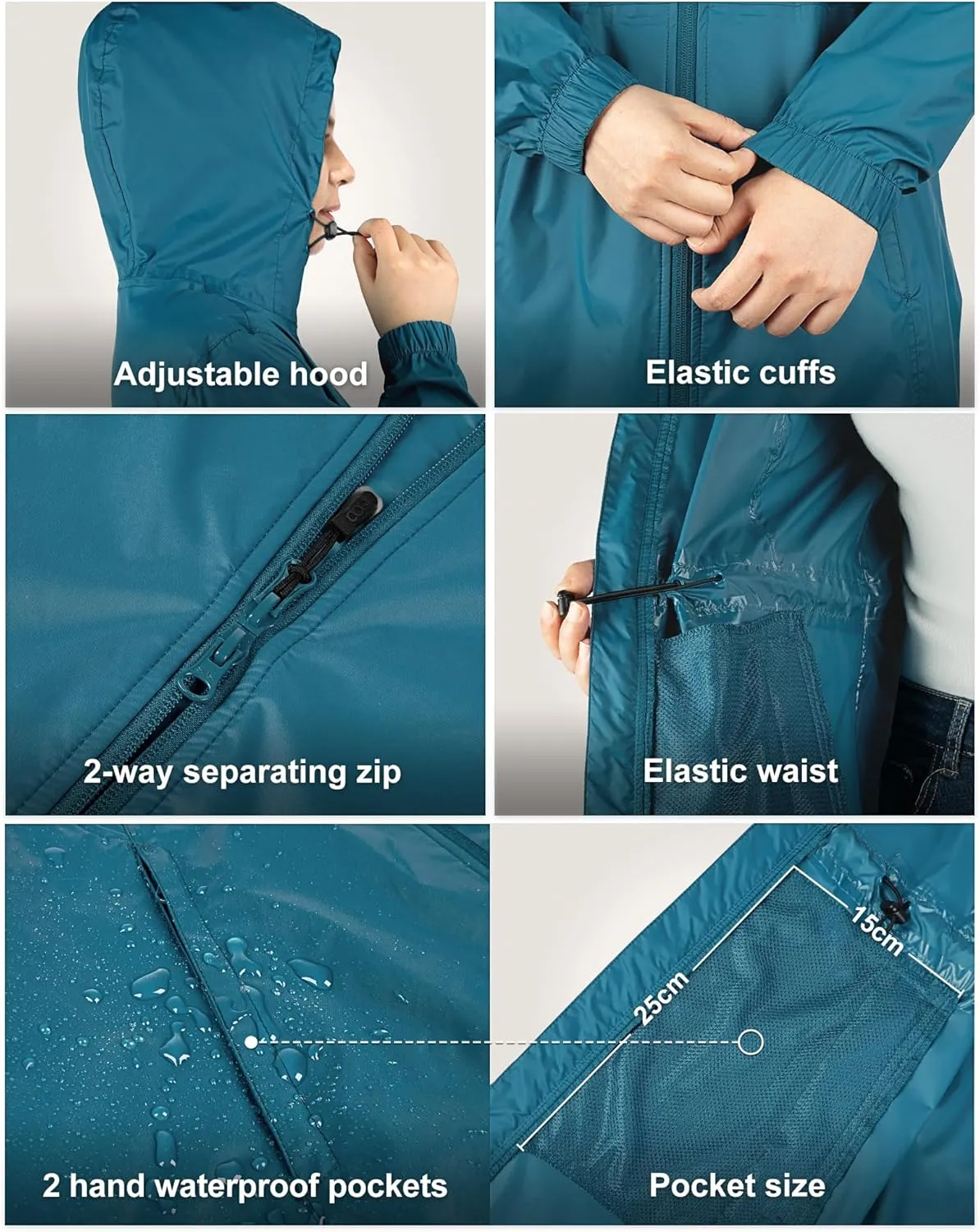 33,000ft Women's Waterproof Long Rain Coats Packable Rain Jacket with Hood Trench Coats Windbreaker
