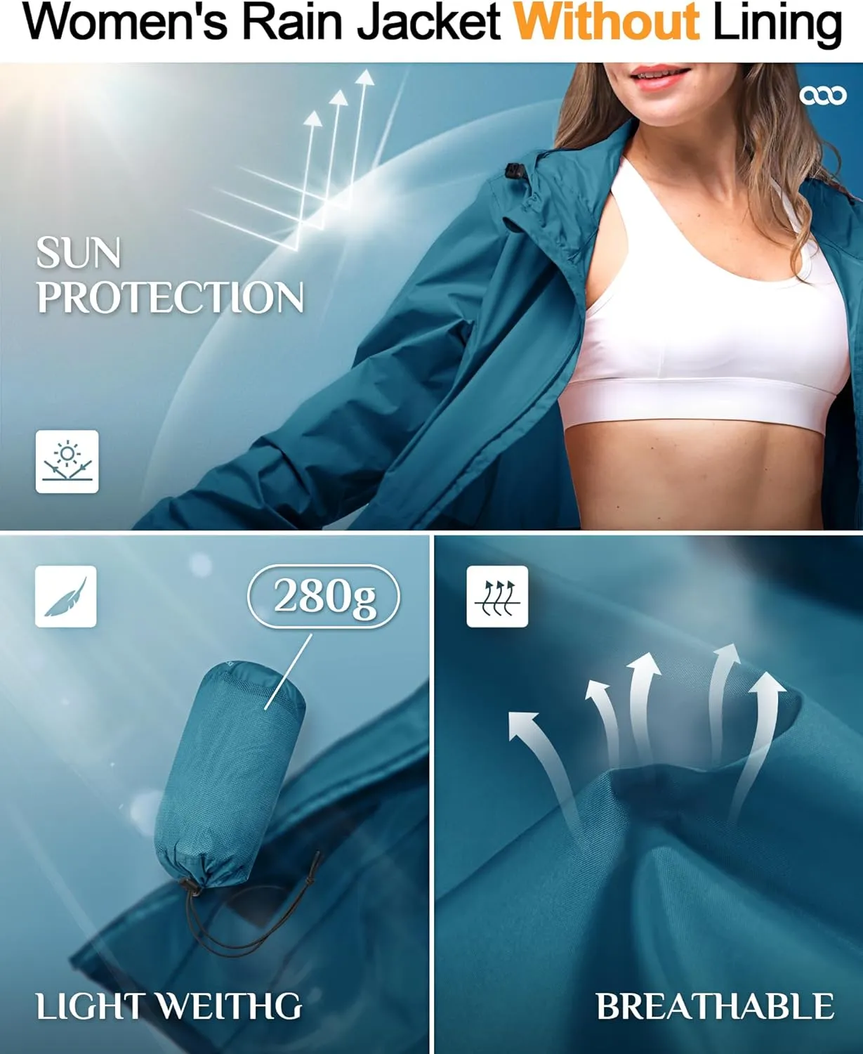 33,000ft Women's Waterproof Long Rain Coats Packable Rain Jacket with Hood Trench Coats Windbreaker