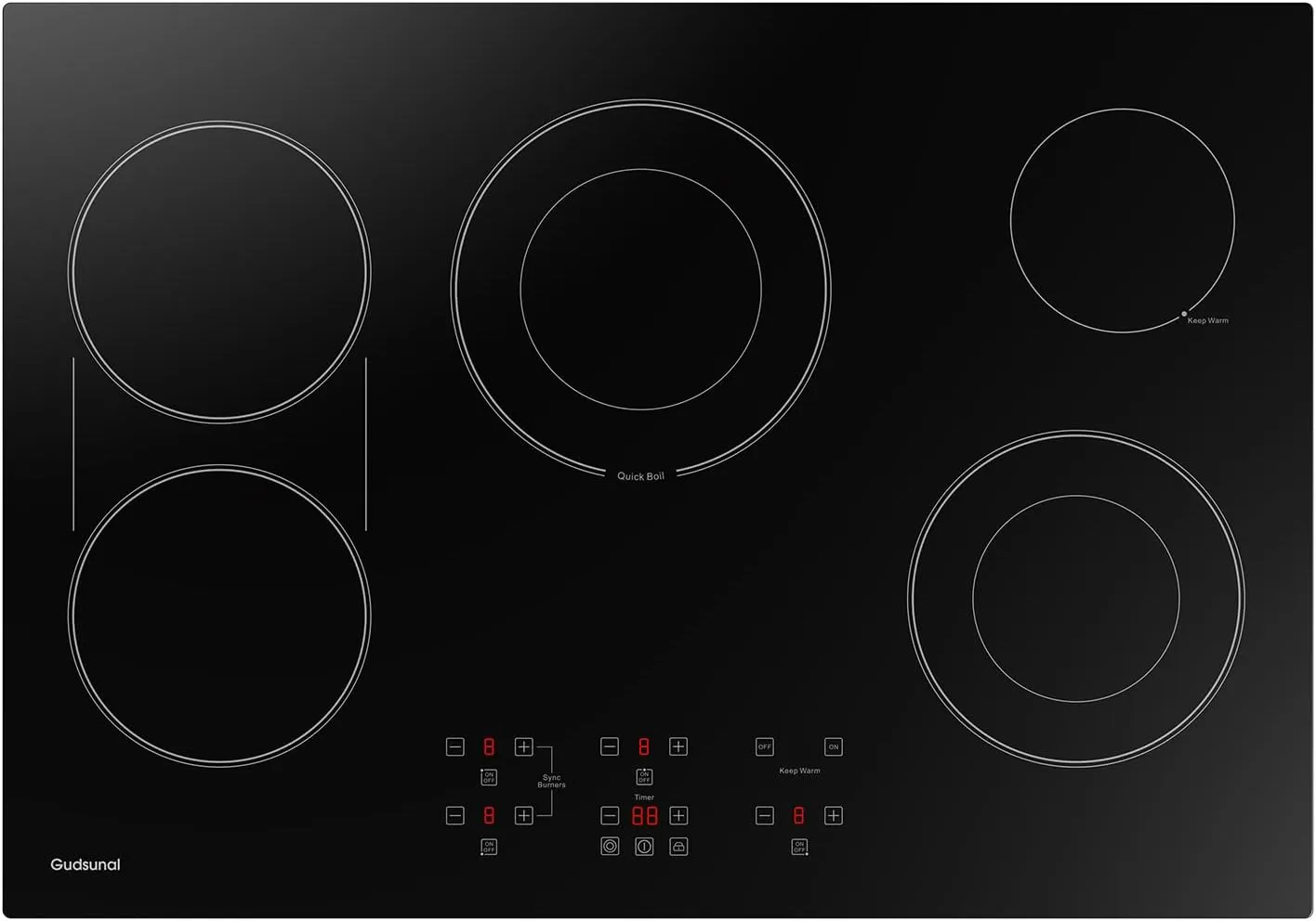 36 Inch Electric Cooktop 5 Burners, ETL & FCC Certificated, Sync Burner, Quick Boil, Keep Warm Setting, 9 Heating Level, Timer, Child Lock & Auto Shutdown, 9000W, Drop-in Electric Stove Top