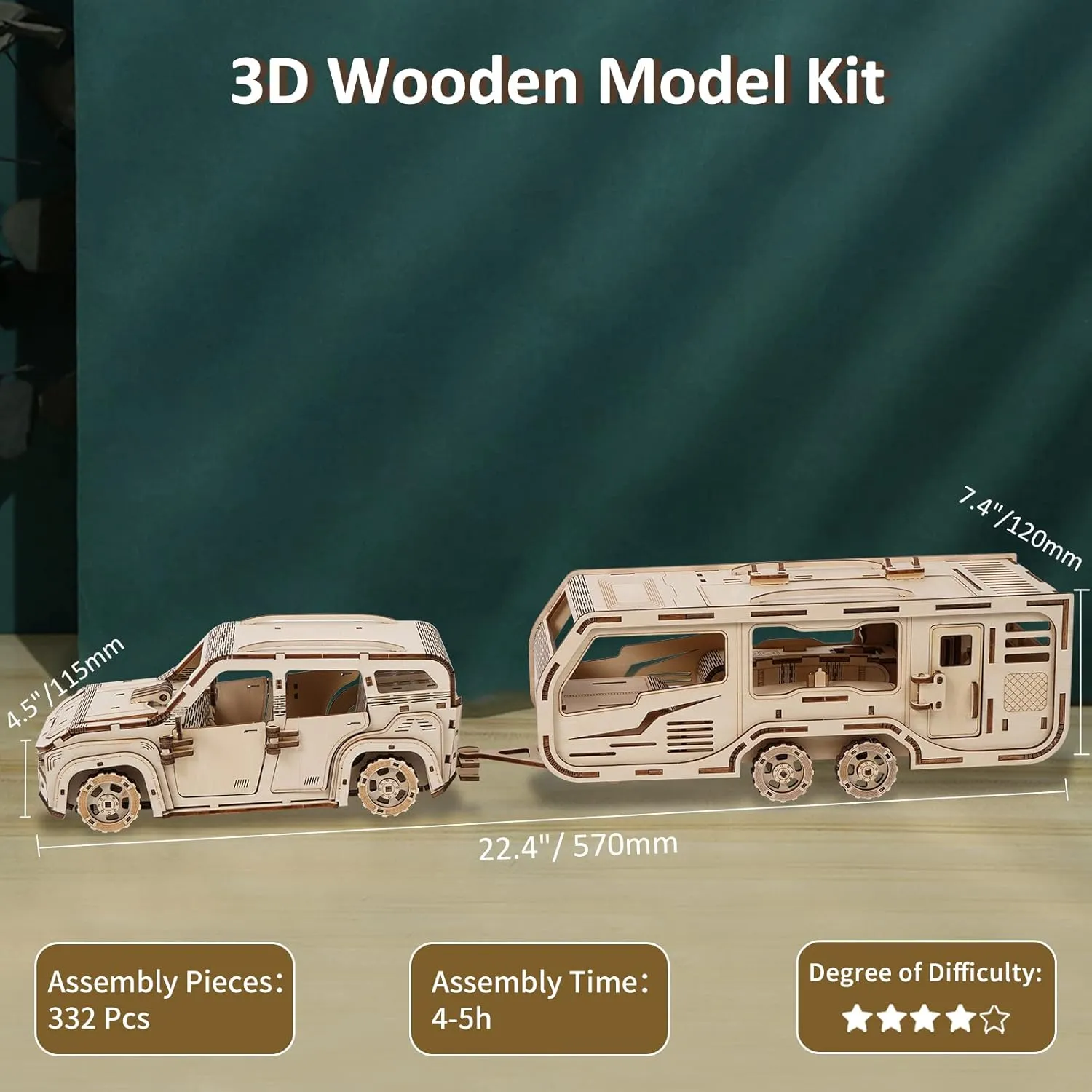 3D Wooden Puzzle for Adults, Trailer Mechanical Car 3D Jigsaw Puzzles, DIY Model Building Kit Handicraft Wood Craft Hobbies Toy, Birthday for Hobbyist 14  Teens Family Women Men, 323 Pieces