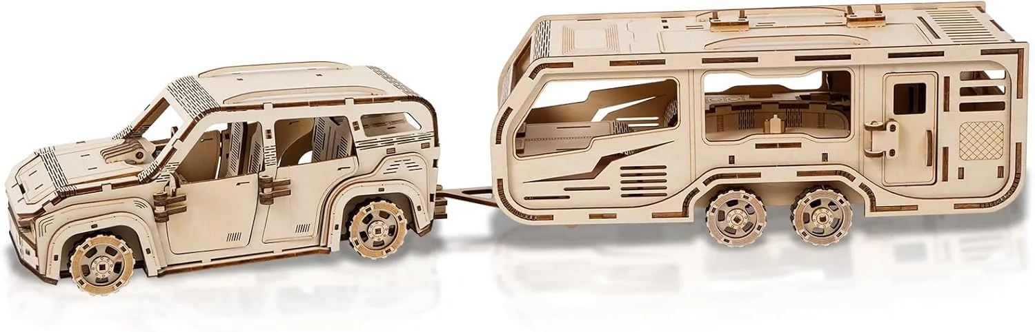 3D Wooden Puzzle for Adults, Trailer Mechanical Car 3D Jigsaw Puzzles, DIY Model Building Kit Handicraft Wood Craft Hobbies Toy, Birthday for Hobbyist 14  Teens Family Women Men, 323 Pieces