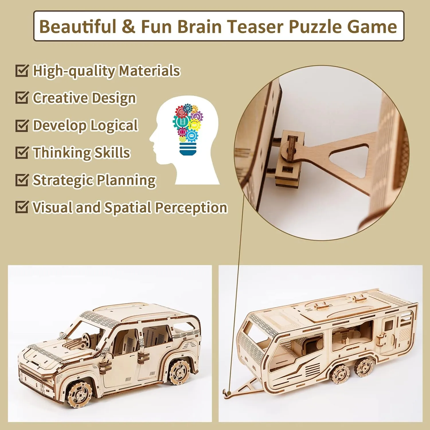 3D Wooden Puzzle for Adults, Trailer Mechanical Car 3D Jigsaw Puzzles, DIY Model Building Kit Handicraft Wood Craft Hobbies Toy, Birthday for Hobbyist 14  Teens Family Women Men, 323 Pieces