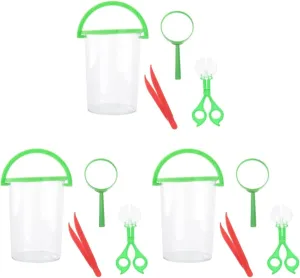 3sets Children Kit and Outdoor for Glass Critter Barrel Catching Handy Magnifier Magnifying Container Camping Kids Clamp Acrylic Cage Science Exploration
