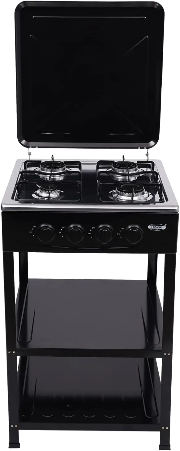 4-Burner Gas Stove,with Support Leg Bracket Portable Cooker Bbq Grill Camping Stove Windshelter,With 2 Storage Shelves,Outdoor 300000 BTU Stove Propane for Cafeteria, Apartment