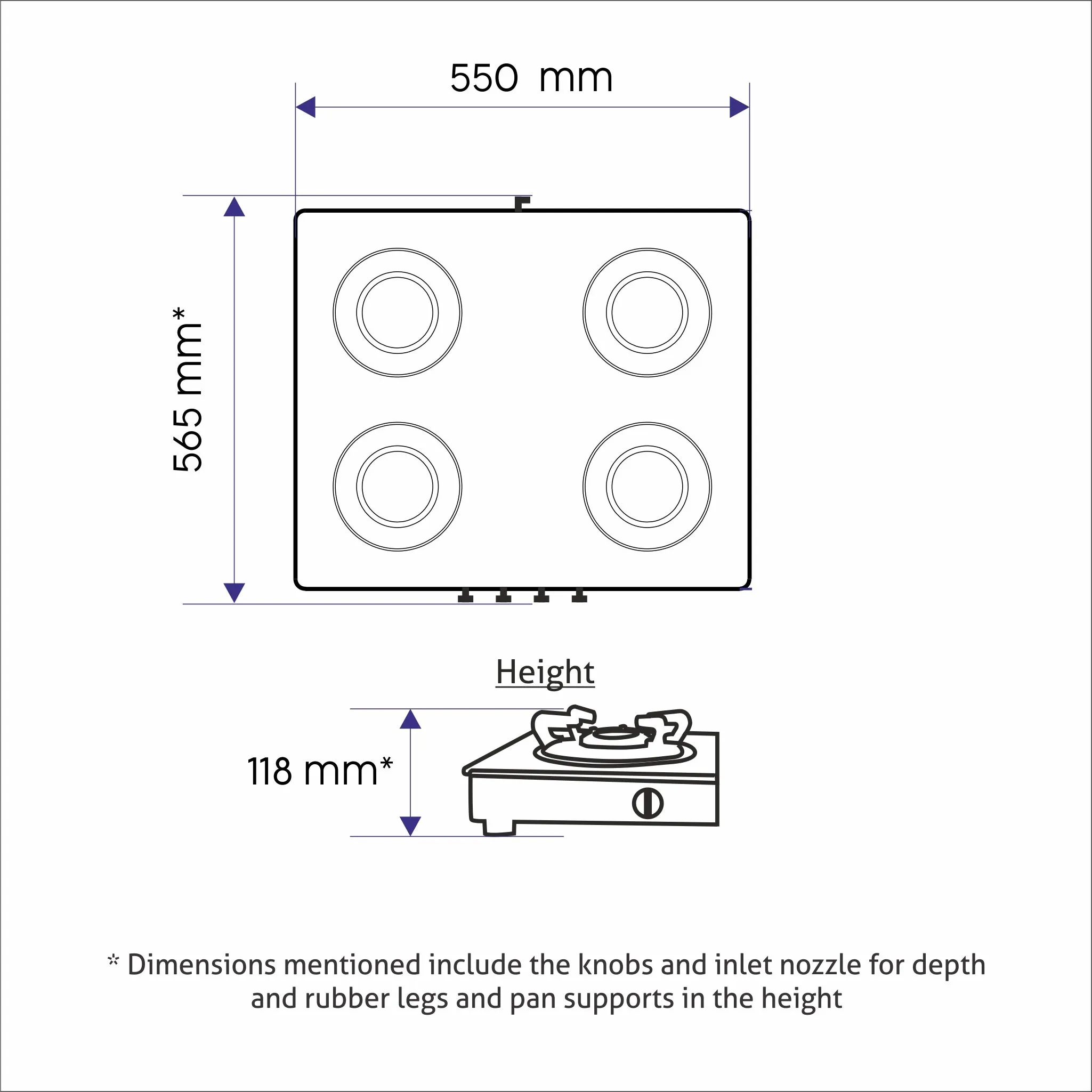 4 Burner Glass Gas Stove with Aluminium Alloy Burners (1043 GT AL)