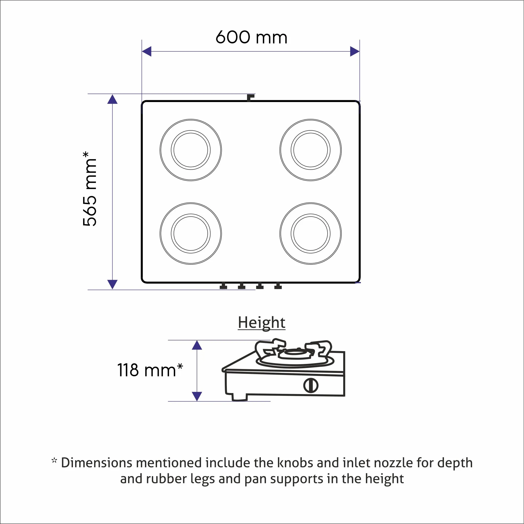 4 Burner Glass Gas Stove with Brass Burners 60CM (1041 GT BB)