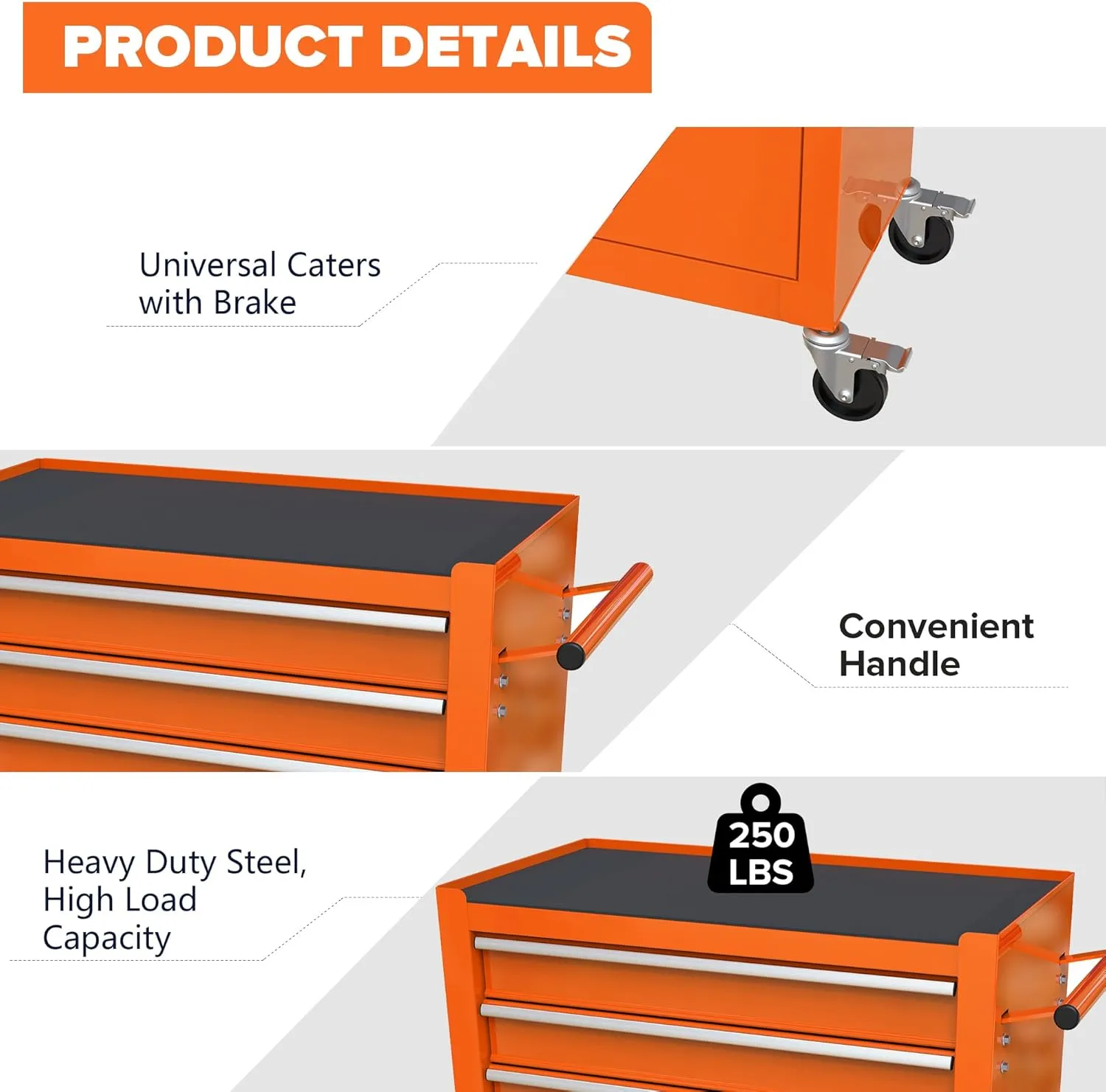 4 Drawers Tool Cart on Wheels, Rolling Tool Box Tool Storage, Drawers Rolling Tool Box Organizer Tool Case for Garage, Warehouse, Workshop, Repair Shop(4 Drawers-Orange)