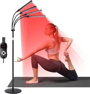 4 Heads Red Light Therapy Lamp with Base, 3-in-1 Chip Infrared Light Therapy Device, Height Adjustable, 660nm Red Light and 850nm Near Infrared Light for Face, Body, Pain, Skin - Home Use