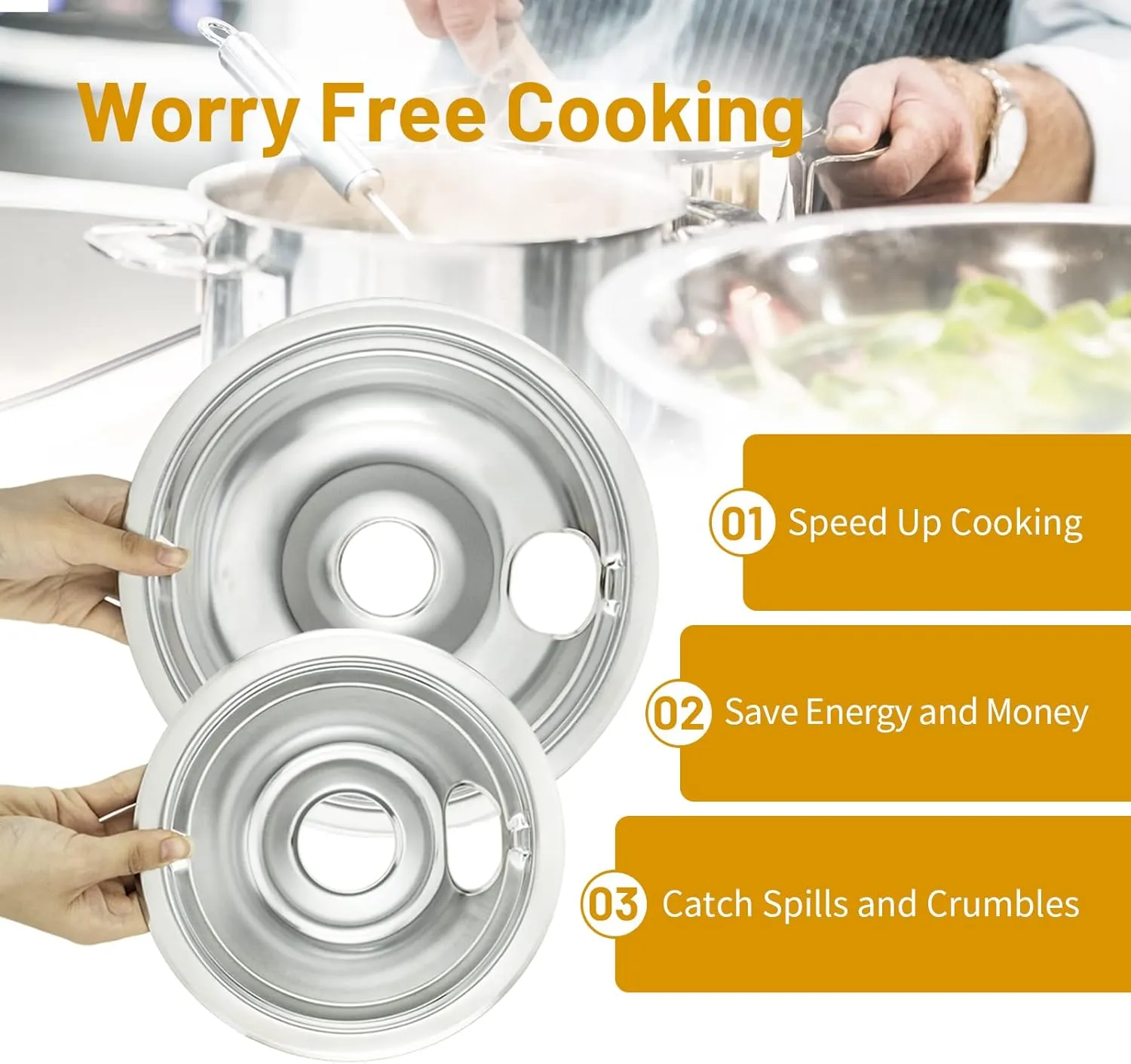 4-Piece Drip Pans Set - Compatible with GE Stoves - Chrome Finish Electric Stove Burner Drip Pans - 2 x 6inch, 2 x 8inch Stove Drip Pans - GE Stove Drip