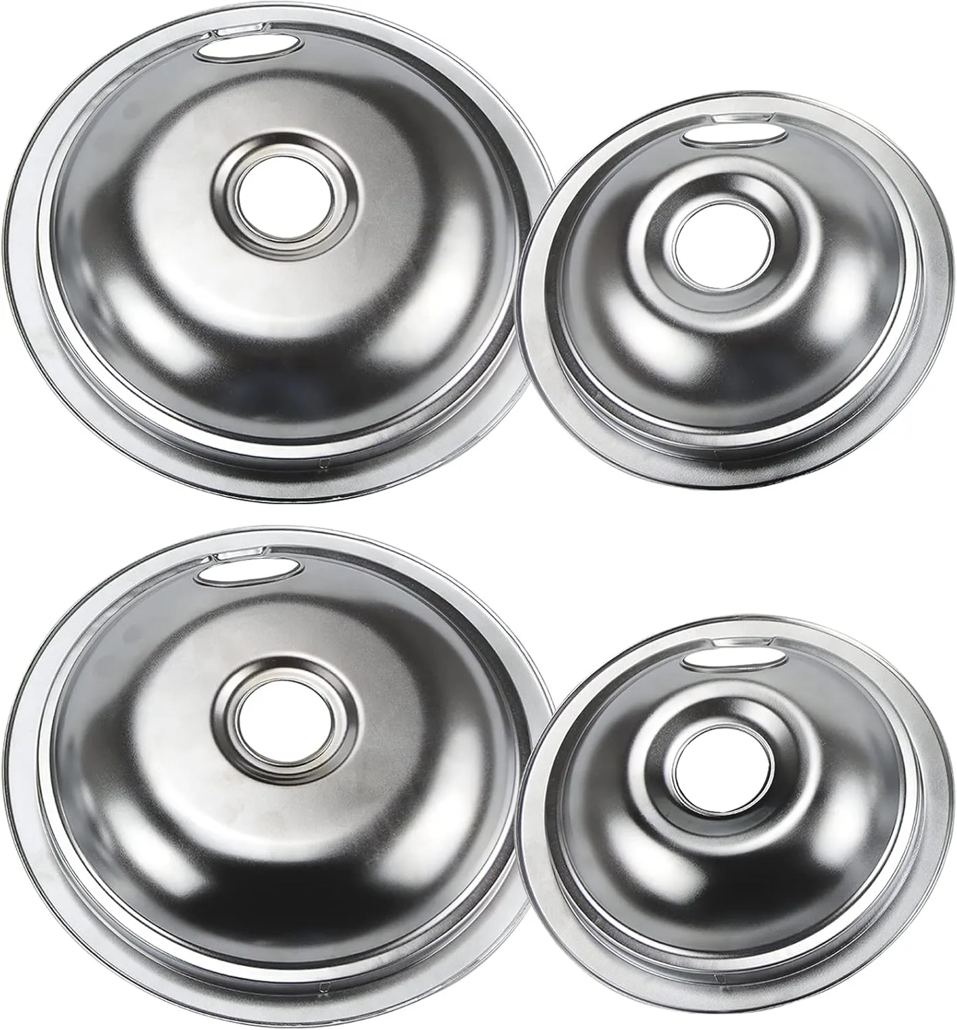 4 Set Range Burner Chrome Drip Pans Bowls Replacement for Frigidaire Tappan Kenmore Electric Stove with Locking Slot Includes 2 Large 316048413 2 Small 316048414 by APPLIANCEMATES