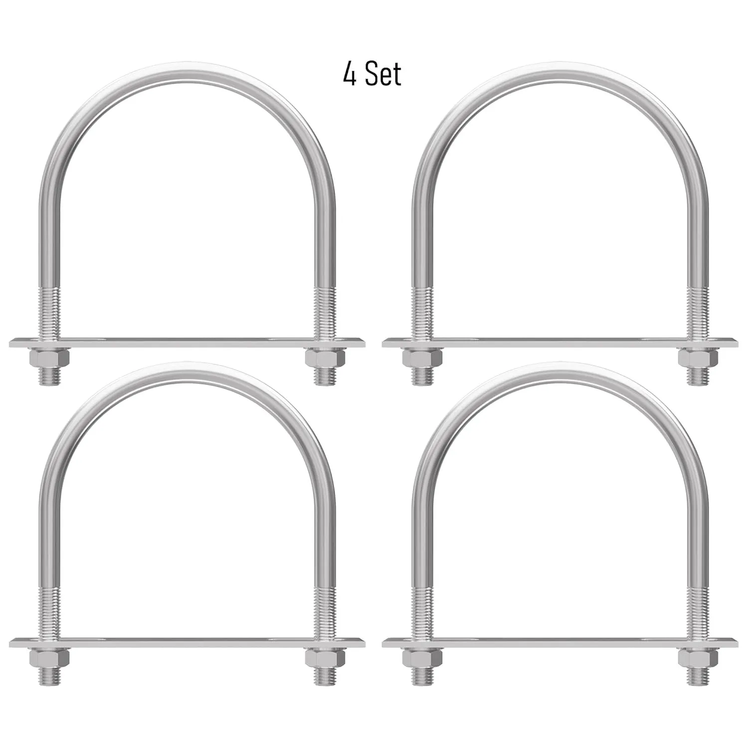 4 Sets 304 Stainless Steel Round Bend U-Bolts 4.02"(102mm) Inner Width 5.08"(129mm) Length M8 with Nuts, Frame Plate, Washers, Accessories for Boat Trailer Axle Sailboat Trailer