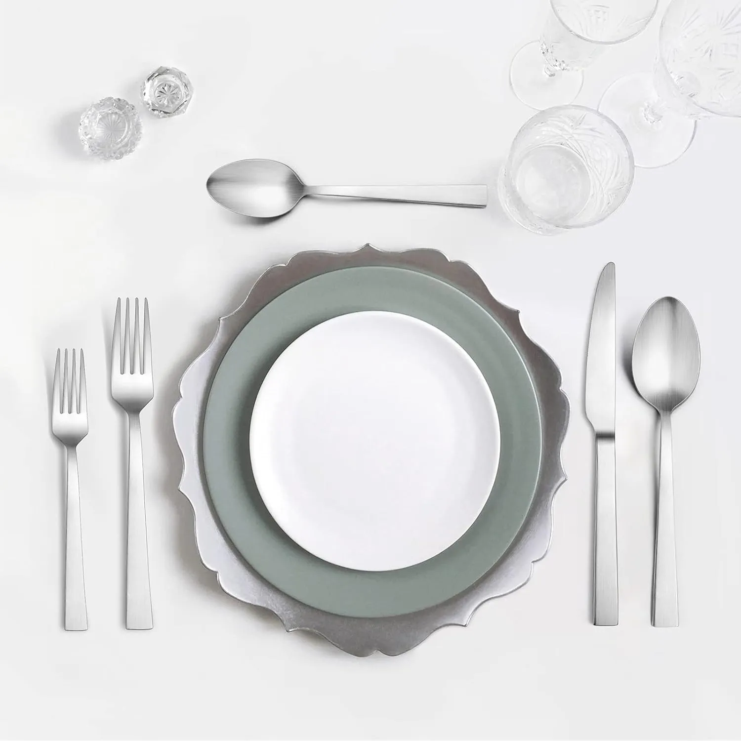 40-Piece Matte Silverware Set, E-far Stainless Steel Flatware Set Service for 8, Metal Cutlery Eating Utensils Tableware Includes Forks/Spoons/Knives, Square Edge