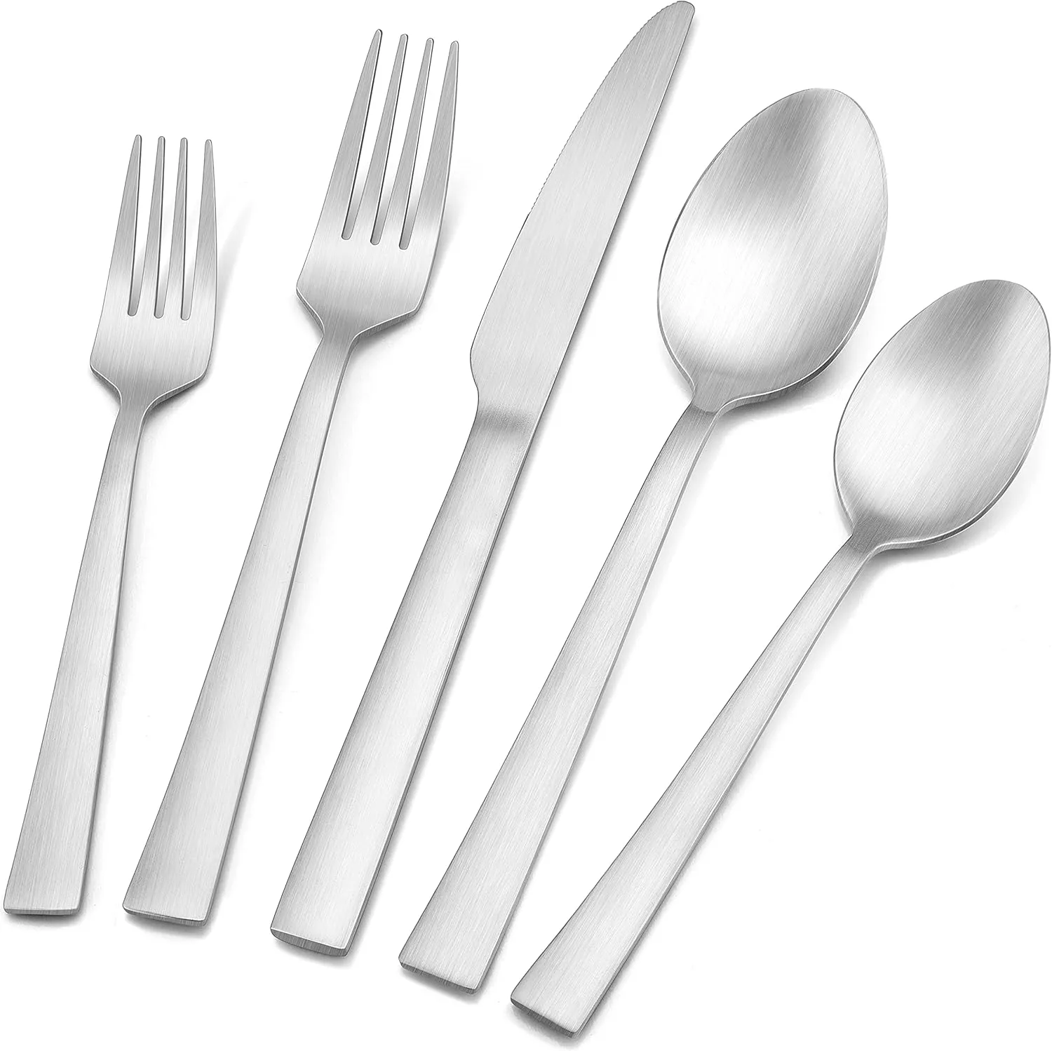 40-Piece Matte Silverware Set, E-far Stainless Steel Flatware Set Service for 8, Metal Cutlery Eating Utensils Tableware Includes Forks/Spoons/Knives, Square Edge