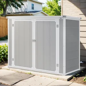 4.7x2.5ft Horizontal Resin Shed with Floor, 41 Cu Ft Outdoor Storage Shed for Trash Cans and Garden Tools, Waterproof Plastic Outdoor Shed for Lawn Mower, Pool Toys, Bicycle (Gray)