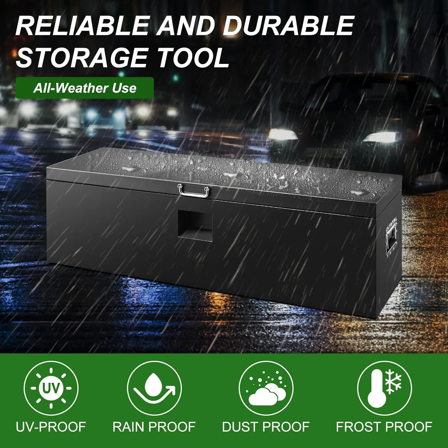 48 Inch Steel Heavy Duty Truck Bed Tool Box Black Steel Metal Box PickUp Storage Organizer for Storage, Utility Trailer ToolBox for Truck, Pickup, RV, Trailer