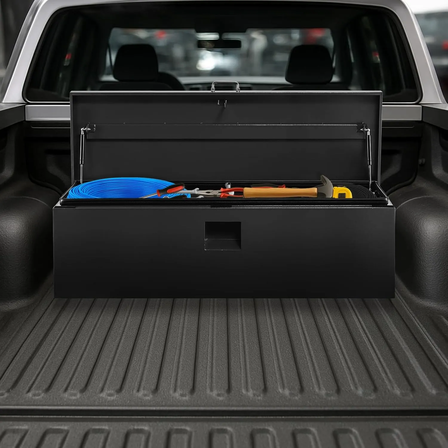 48 Inch Steel Heavy Duty Truck Bed Tool Box Black Steel Metal Box PickUp Storage Organizer for Storage, Utility Trailer ToolBox for Truck, Pickup, RV, Trailer