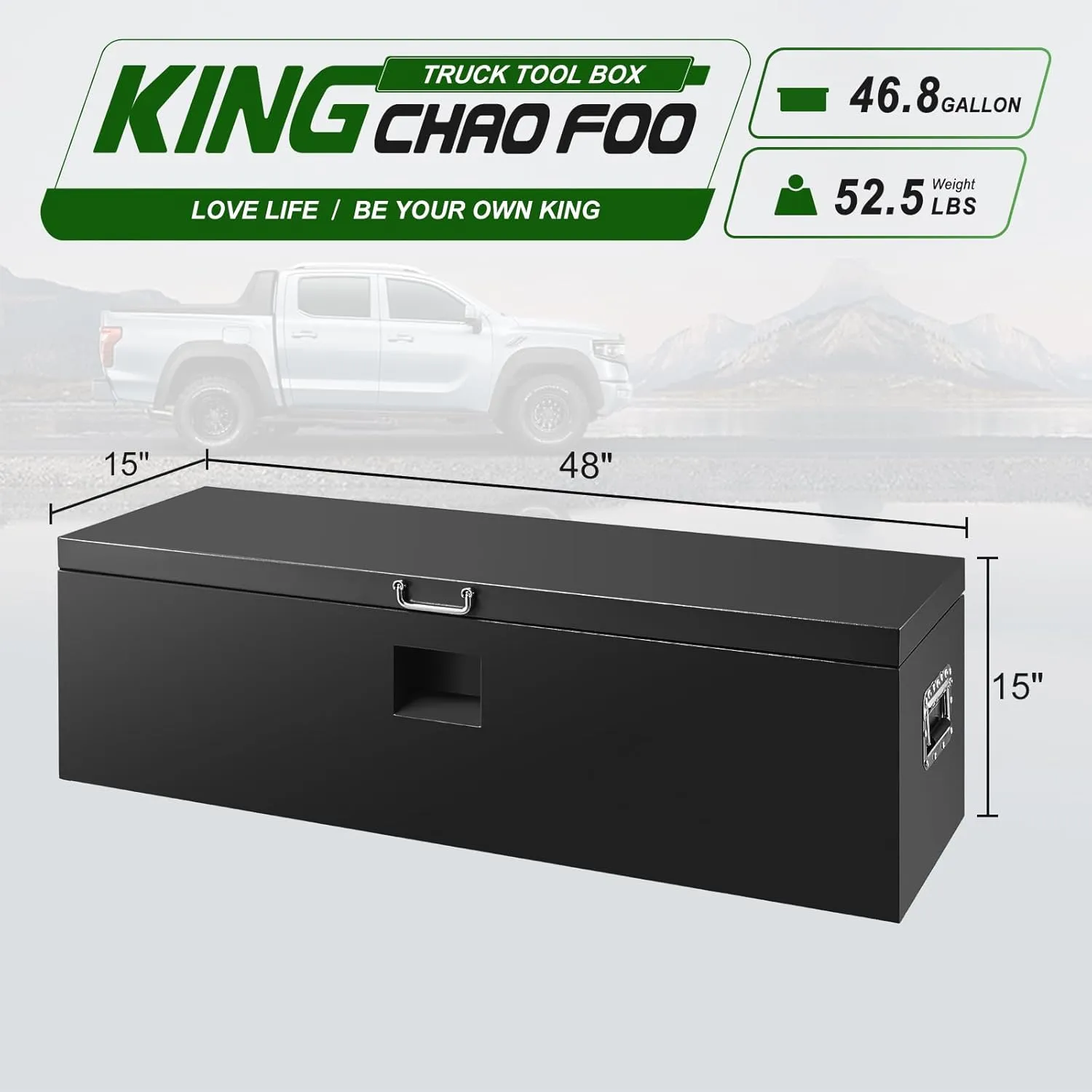 48 Inch Steel Heavy Duty Truck Bed Tool Box Black Steel Metal Box PickUp Storage Organizer for Storage, Utility Trailer ToolBox for Truck, Pickup, RV, Trailer