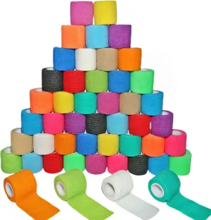 48 Pack 2” x 5 Yards Self Adhesive Bandage Wrap, Elastic Breathable Cohesive Bandage Wrap Athletic Stretch Medical Tape for First Aid Wrist Ankle Sports Vet Wrap (Multi-Color)