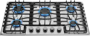 5 Burner Gas Cooktop, 30" Inch ITALY Powerful Burners Gas Stove Top, LPG/NG Dual Fuel With Thermocouple Protection Drop-in Stainless Steel