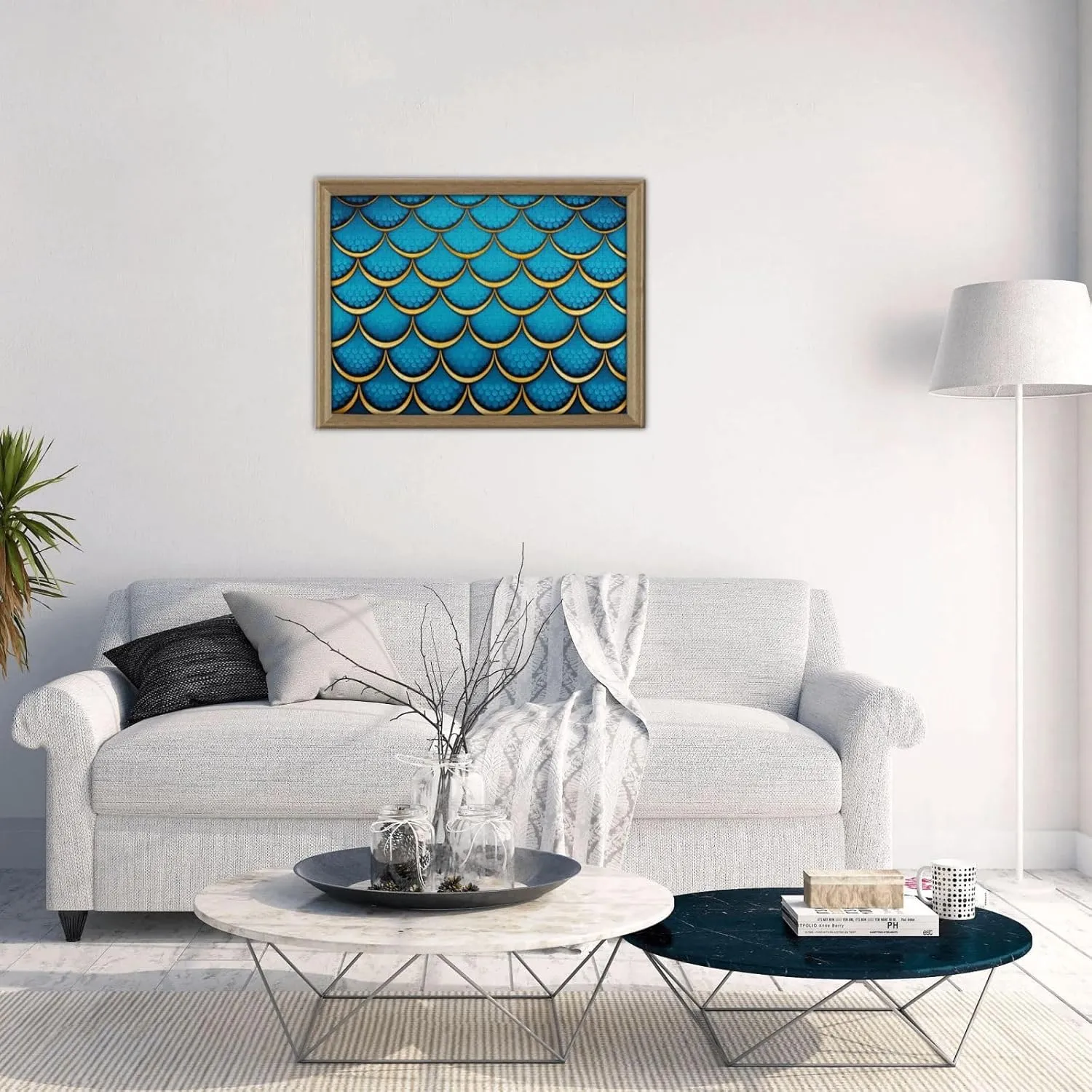 500 Piece Jigsaw Puzzle for Family Fun Picture Puzzle, Fish Scales Blue Geometric Mermaid Tail
