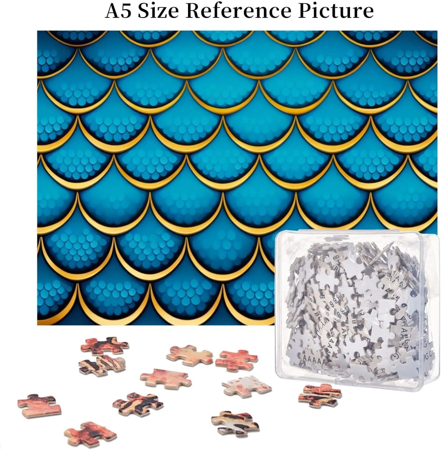 500 Piece Jigsaw Puzzle for Family Fun Picture Puzzle, Fish Scales Blue Geometric Mermaid Tail