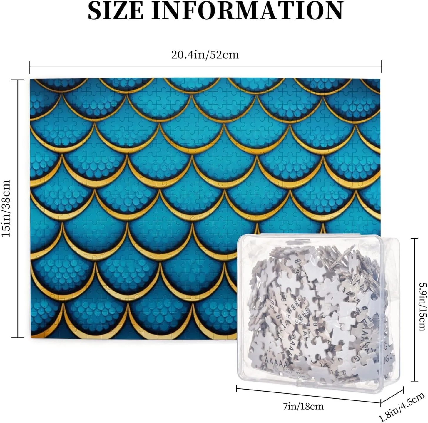 500 Piece Jigsaw Puzzle for Family Fun Picture Puzzle, Fish Scales Blue Geometric Mermaid Tail