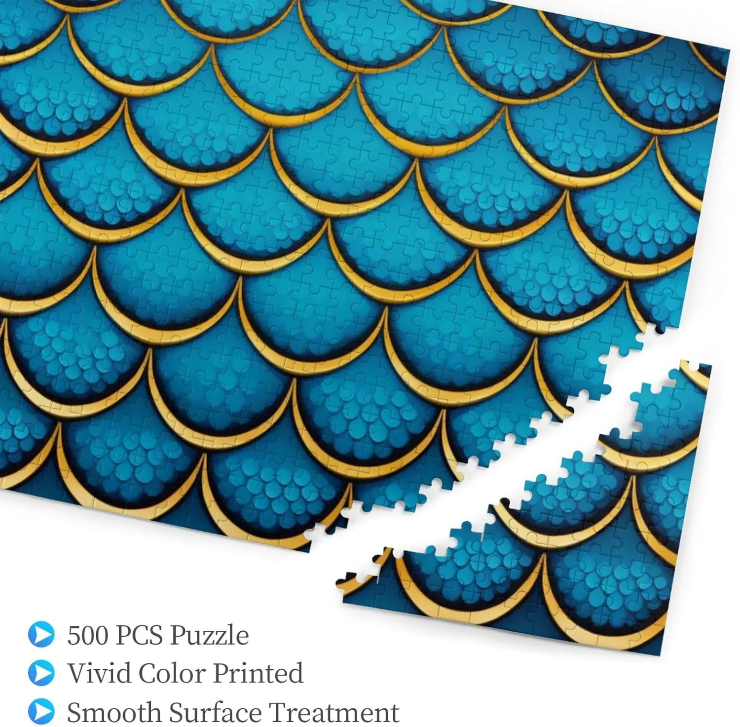 500 Piece Jigsaw Puzzle for Family Fun Picture Puzzle, Fish Scales Blue Geometric Mermaid Tail