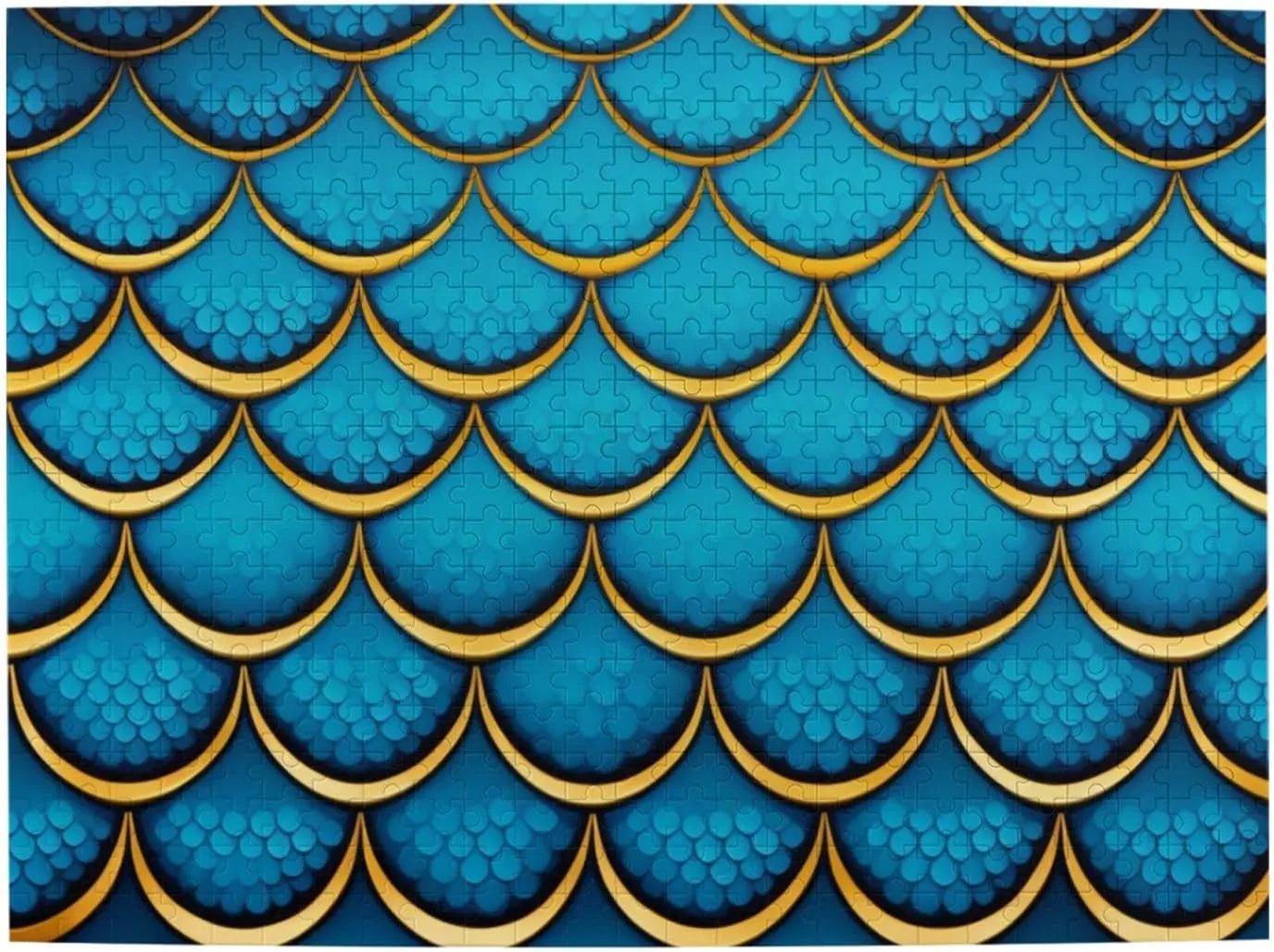 500 Piece Jigsaw Puzzle for Family Fun Picture Puzzle, Fish Scales Blue Geometric Mermaid Tail