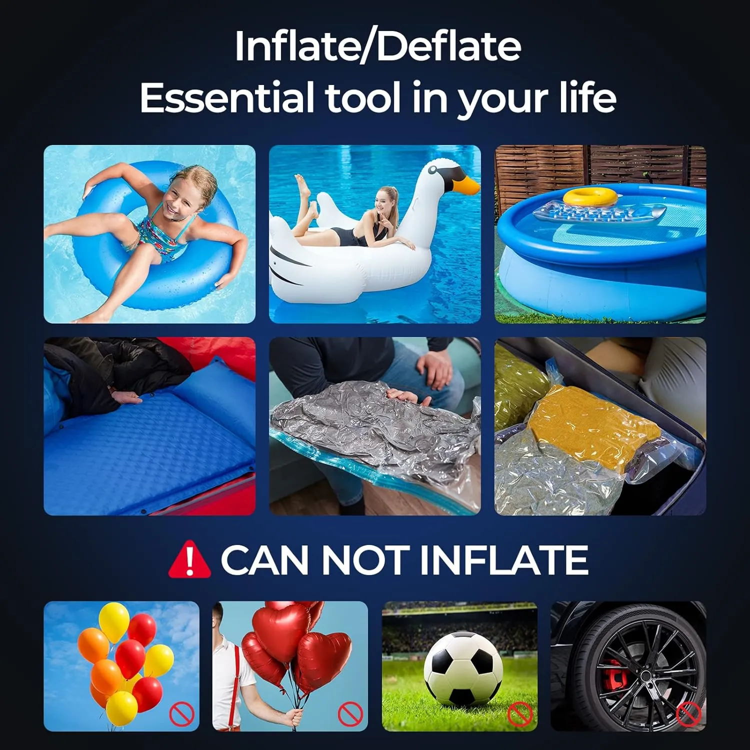 5200mAh Electric Air Pump for Inflatables, Air Mattress Pump Portable with LED Display Screen & 4 Nozzles, Inflator/Deflator Pumps for Pool, Paddle Boats, Camping, Swimming Ring