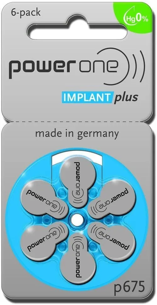 6 Powerone Mercury Free Hearing Aid Batteries Size: 675P Cochlear Implant